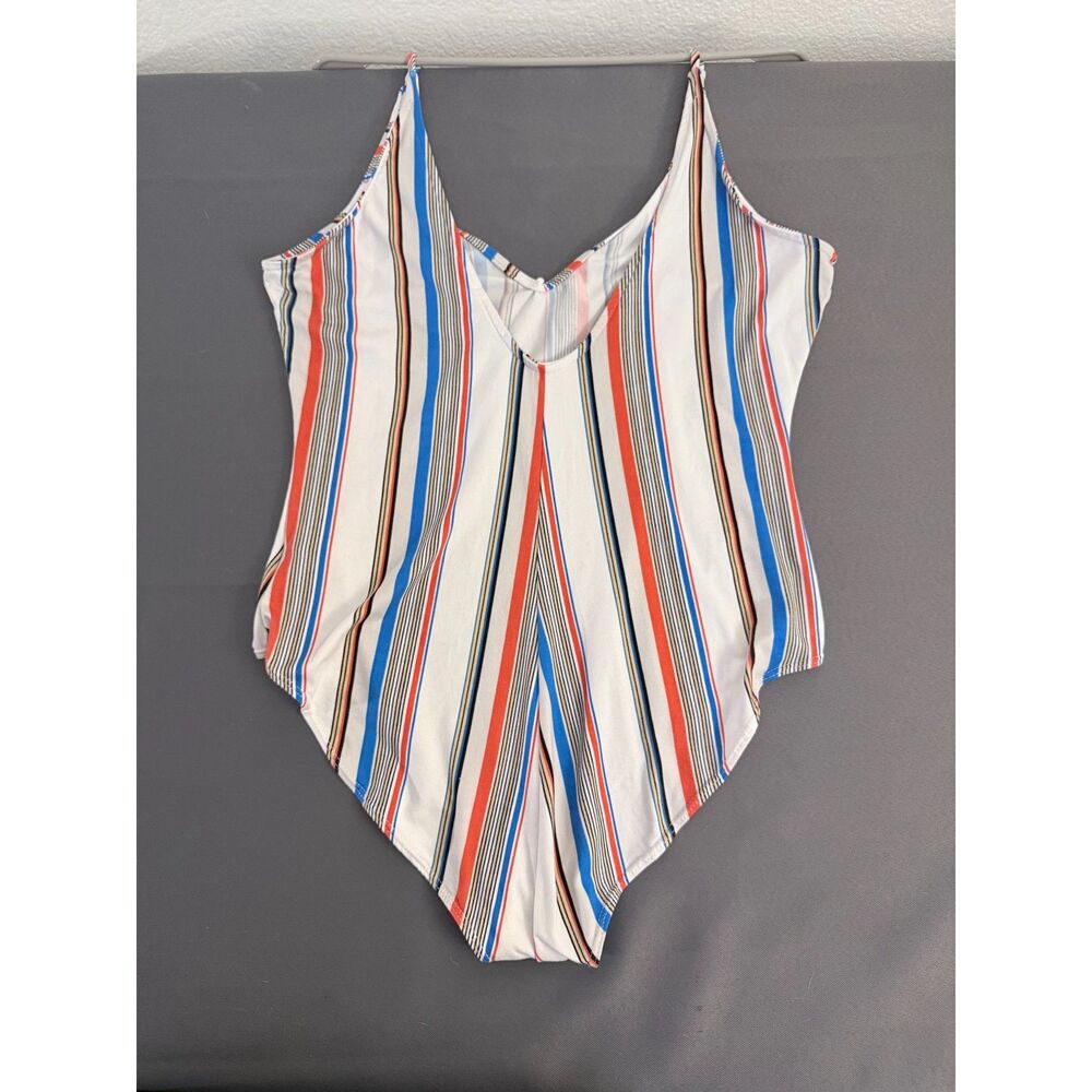 Retro Style Striped Spaghetti Strap Snap Closure Bodysuit XL